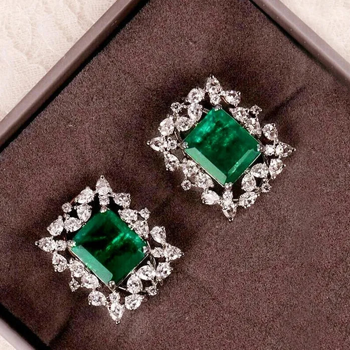 Brass Geometric Cubic Zirconia Stud Earrings Elegant Women's Jewelry