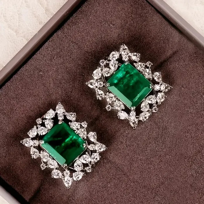 Brilliant Green Cubic Zirconia Geometric Stud Earrings in Copper Alloy