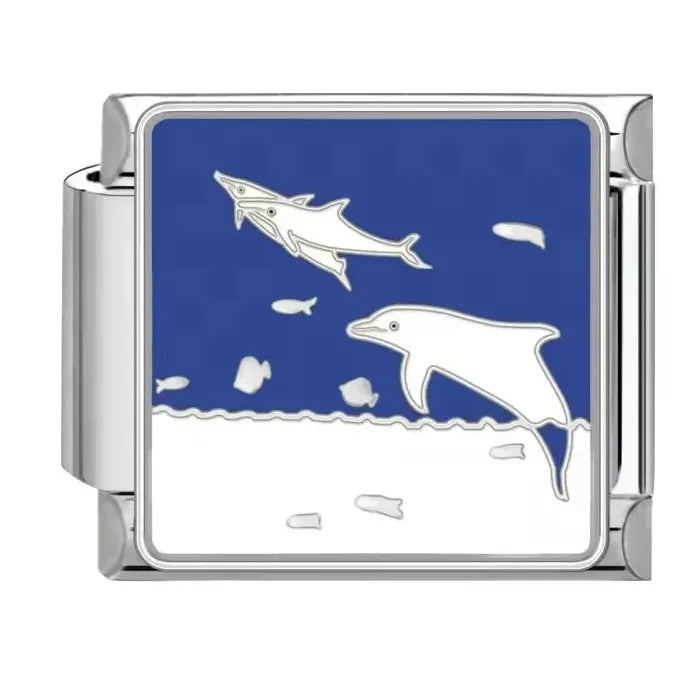 Ocean Series 18k Gold Plated Stainless Steel Charm Bracelet Unisex Dolphin Shark Sailboat