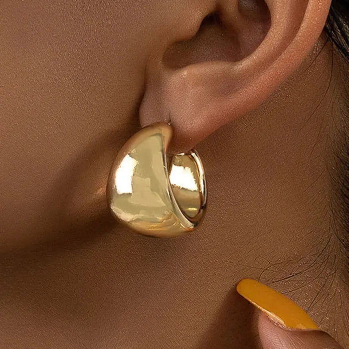 Thick Copper Punk C-Shaped Geometric Drop Hoop Earrings for Women