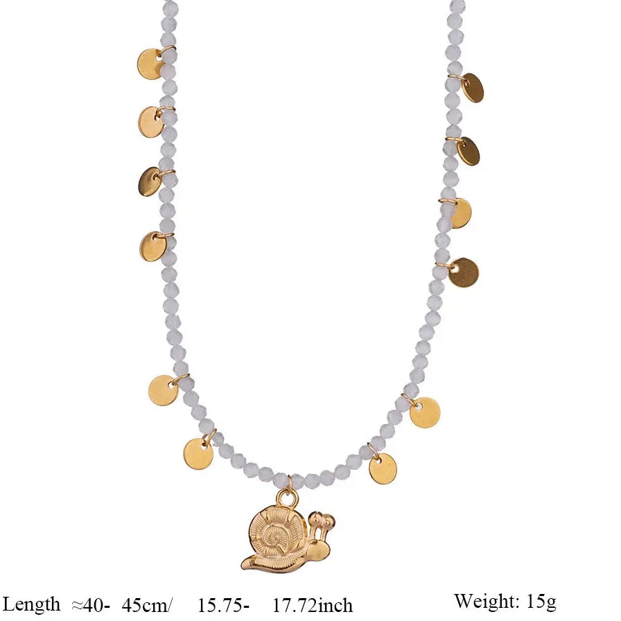 Stainless Steel Natural Stone Fish Pendant Necklace Handmade Beaded Jewelry Gift