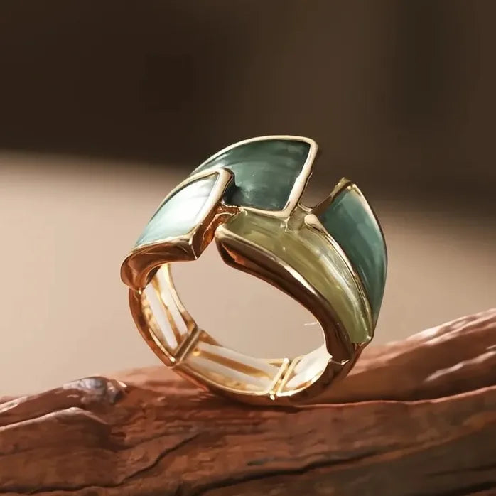 Modern Irregular Green Enamel Ring for Women Gold Color Fashion Jewelry