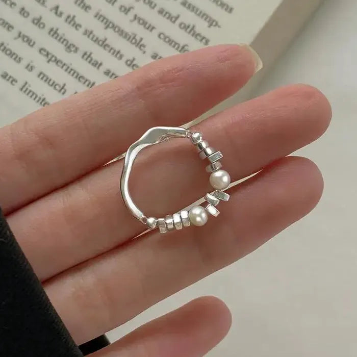 Adjustable Korean Silver Pearl Open Ring for Women Girls Fashion Jewelry