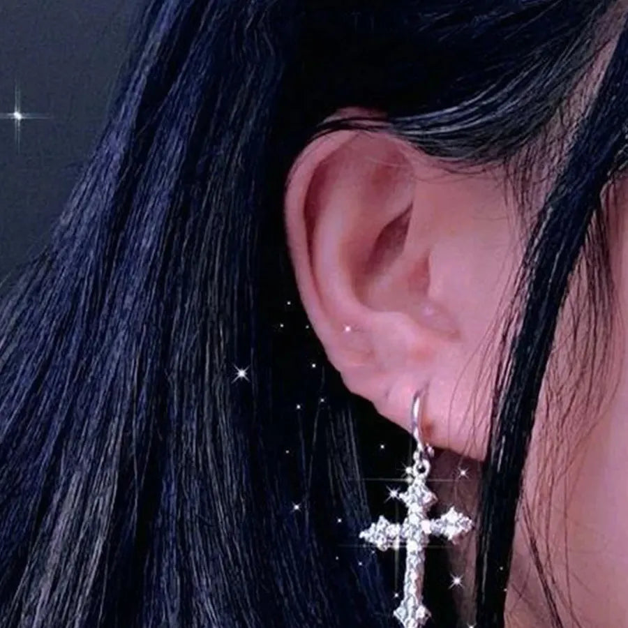 Gothic Rhinestone Cross Drop Earrings Crystal Dangle Jewelry Gift