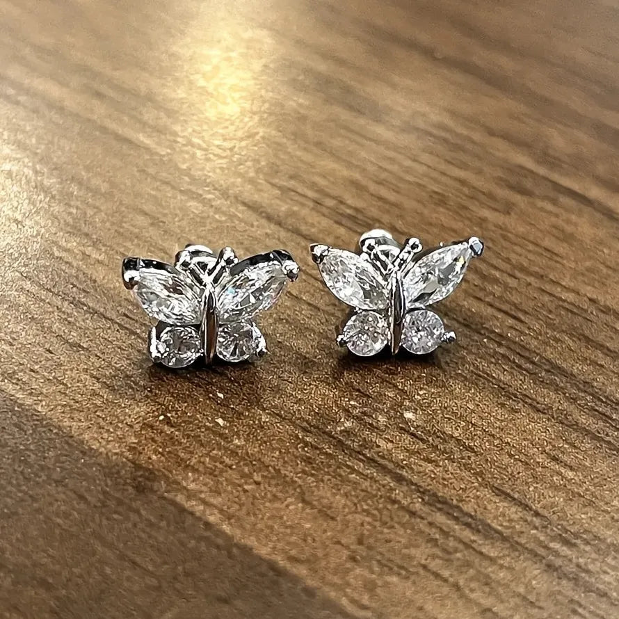 Butterfly Cubic Zirconia Stud Earrings for Women Gold Silver Jewelry Gift