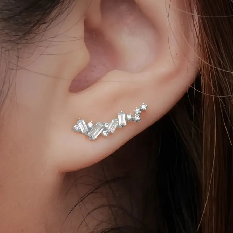 Stylish Geometric Cubic Zirconia Drop Earrings for Women, Brass Alloy