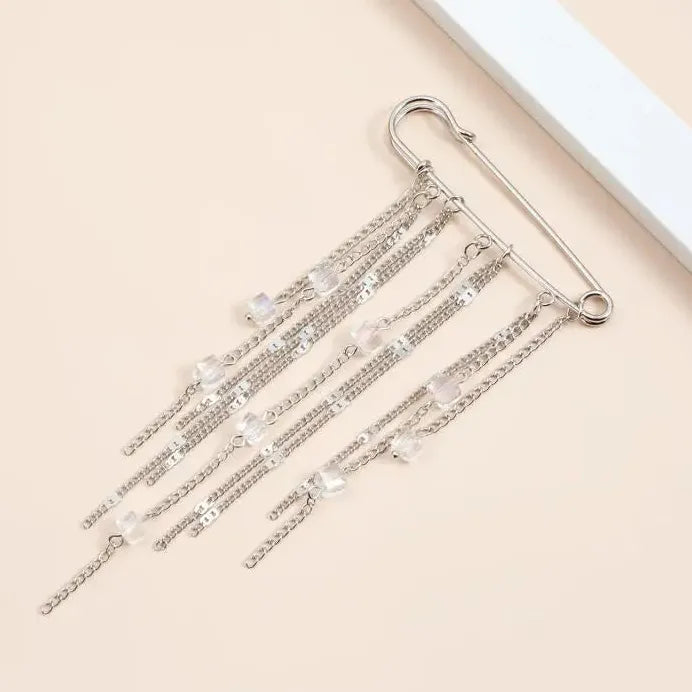 Geometric Square Crystal Tassel Brooch Zinc Alloy Pin for Women Men
