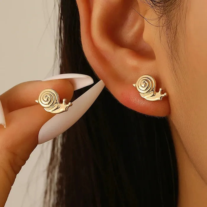 Copper Snail Stud Earrings for Women Vintage Small Animal Jewelry Gift