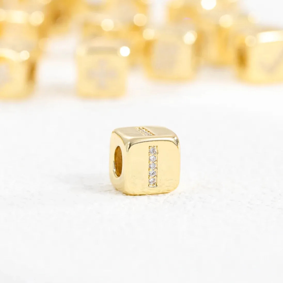 18K Gold Plated Stainless Steel Mini Cube Alphabet Necklace Zircon Choker