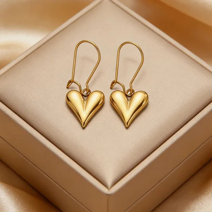 Stainless Steel Heart Drop Earrings for Women Retro Glossy Dangle Gift
