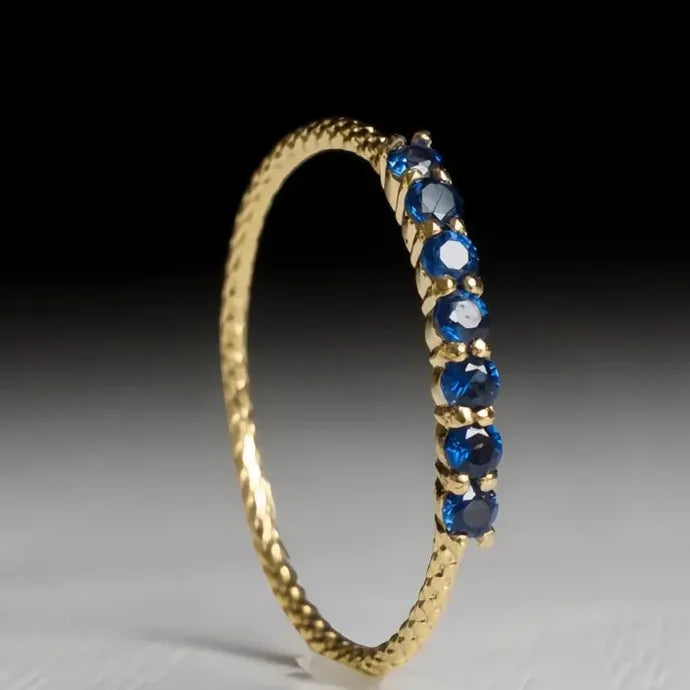 Thin Band Gold Color Blue Cubic Zirconia Brass Women’s Fashion Ring