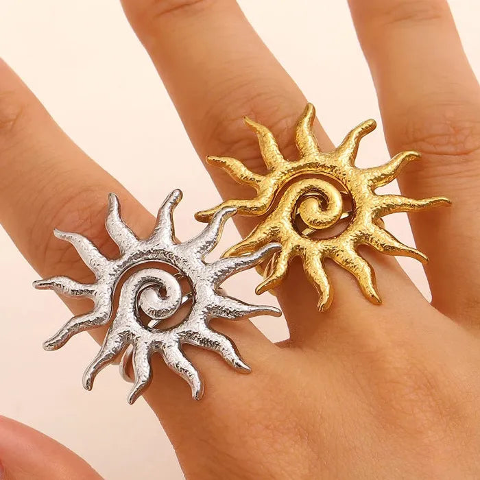 Adjustable Sunflower Stainless Steel Ring for Women Vintage Statement Jewelry Gift