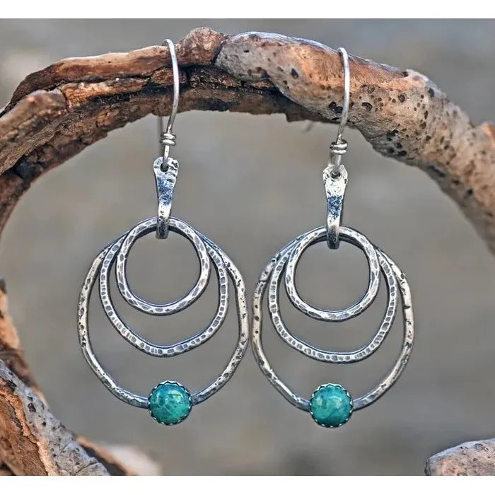 Bohemian Turquoise Stone Tassel Earrings for Women Ethnic Geometric Drop Jewelry