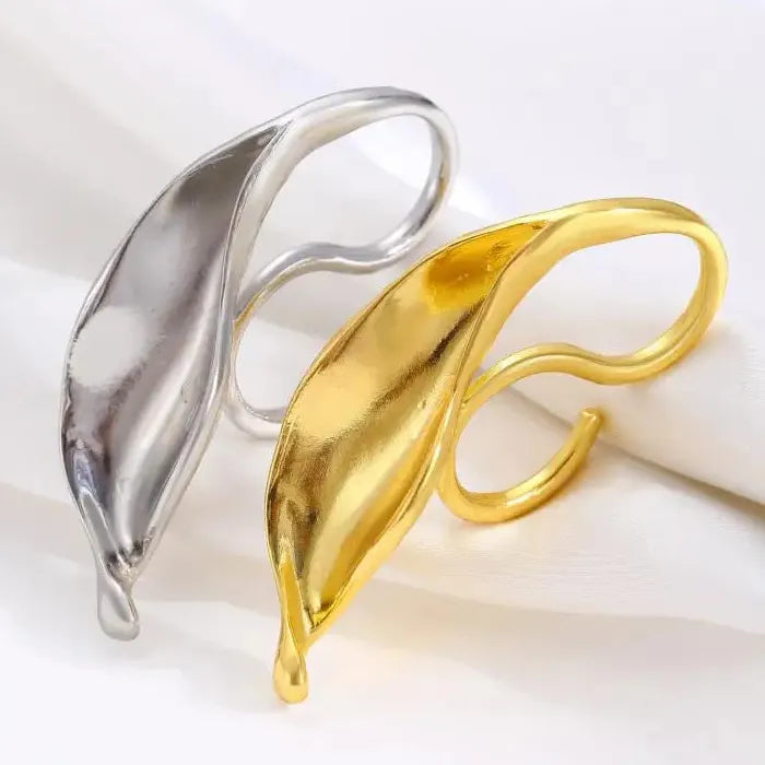 Large Frosted Leaf Ring for Women Punk Vintage Jewelry Gift Party Accessory