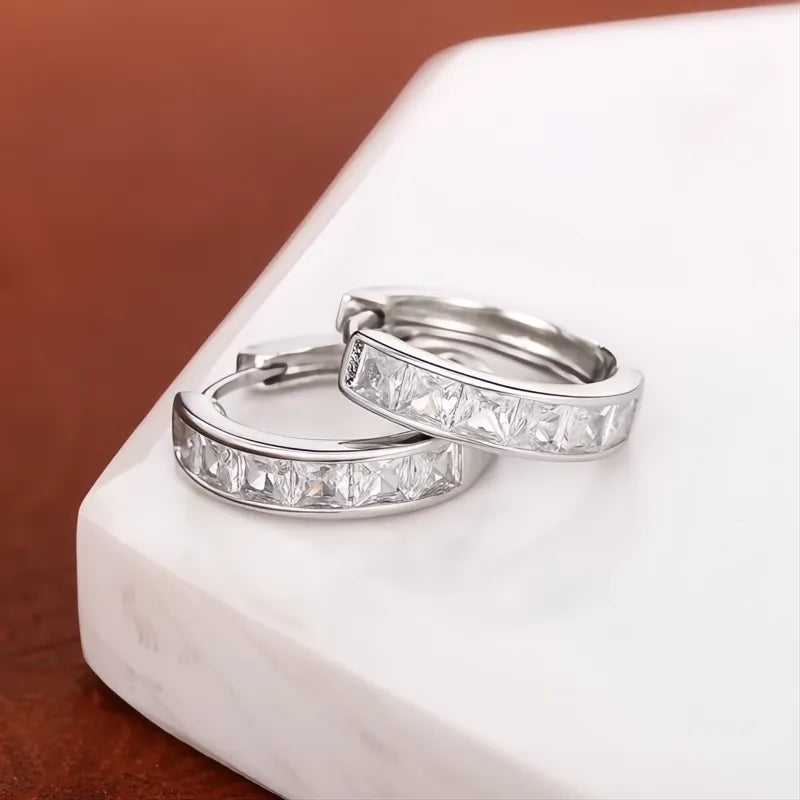 Hoop Earrings for Women Silver Color Cubic Zirconia Princess Ear Circle Fashion Jewelry