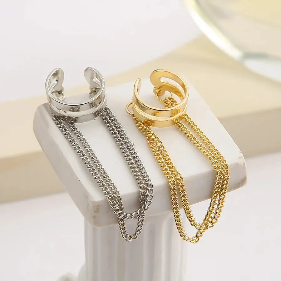 Silver Long Tassel Clip-On Earrings for Women Zinc Alloy No Piercing