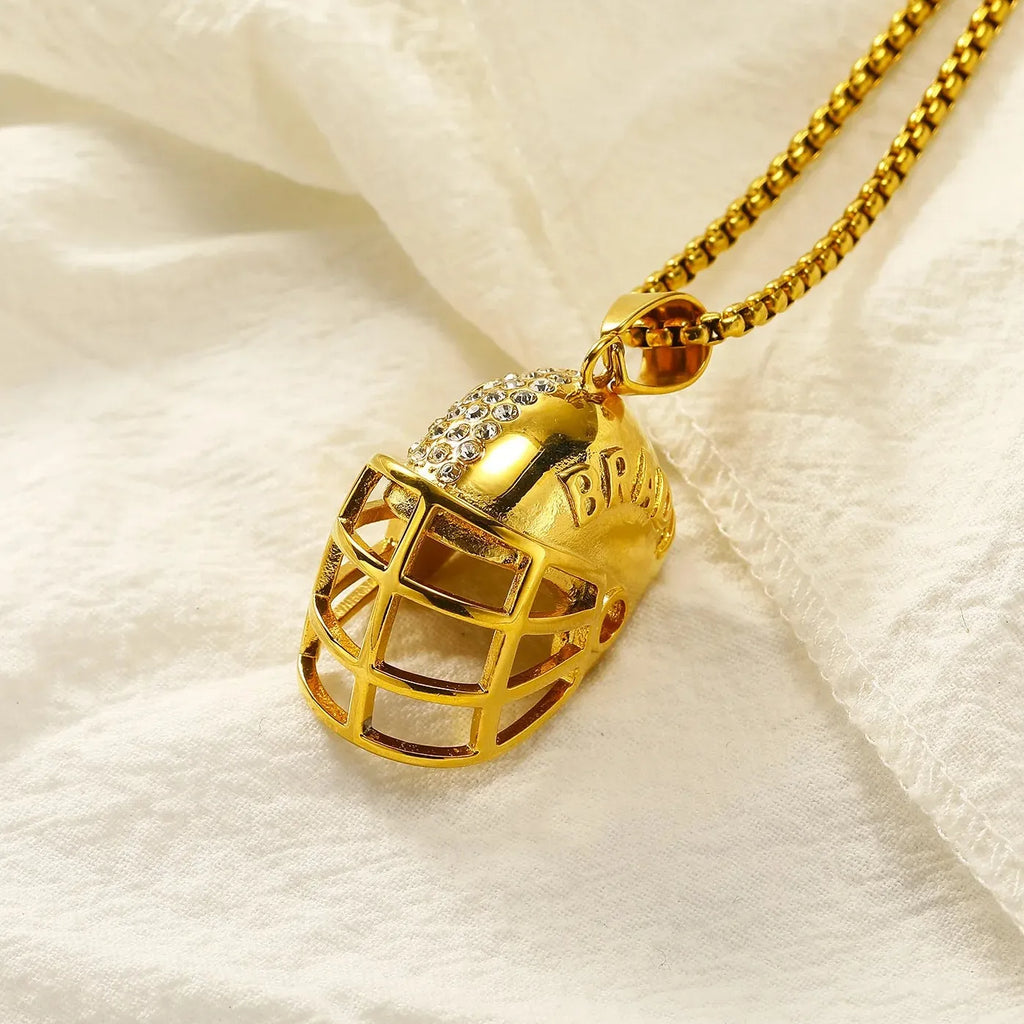 Hip-hop Street CZ Zircon Studded 3D Rugby Cap Pendant Necklace Stainless Steel Unisex Gift