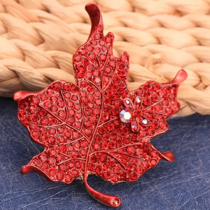 Luxury Geometric Maple Leaf Rhinestone Brooch Pin for Women Gift