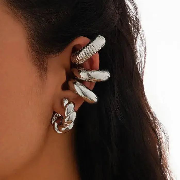 4Pcs Geometric C-Shape Ear Cuff Clip-On Earrings for Women Stylish Jewelry