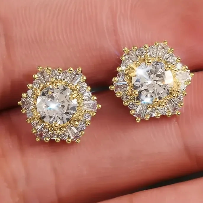 Hexagonal Cubic Zirconia Stud Earrings for Women Wedding Party Jewelry