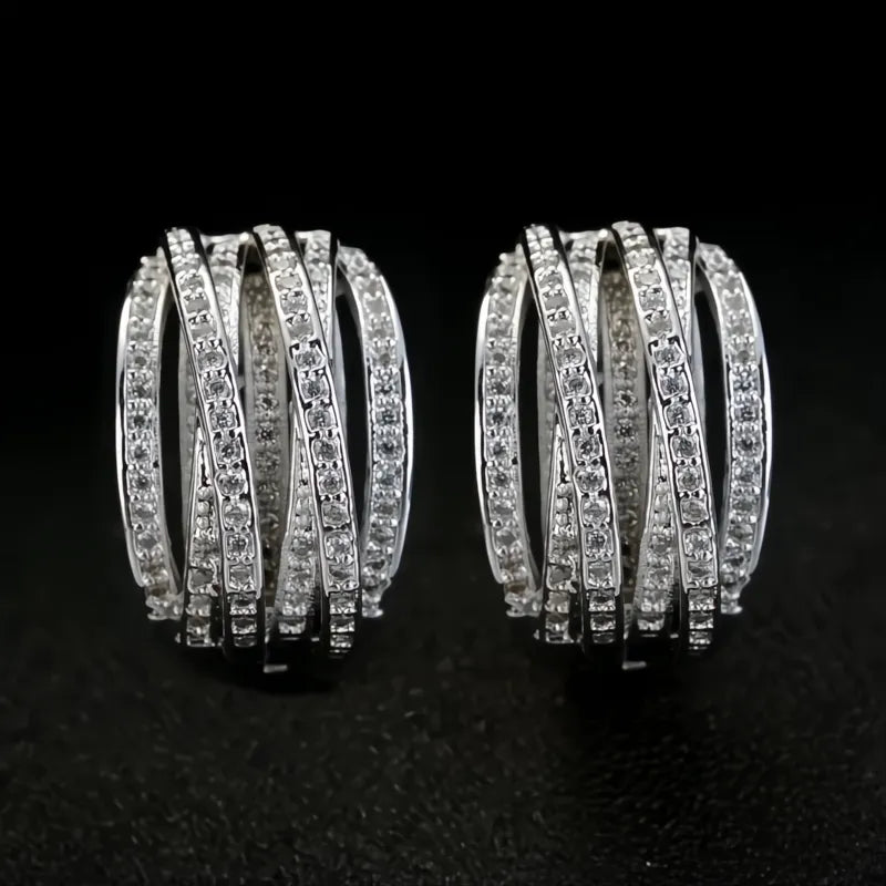 Silver Color Cross Hoop Earrings for Women Cubic Zirconia Crystal Fashion Jewelry Trends