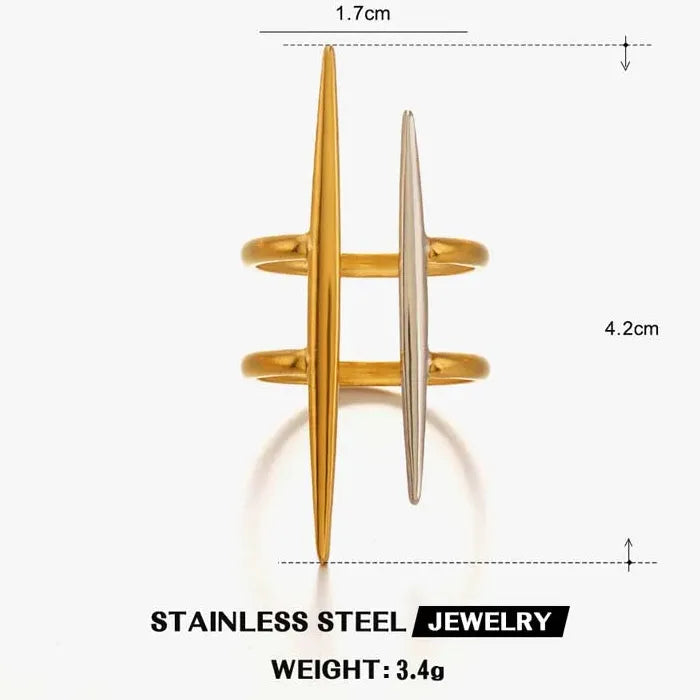 Vintage Gold Stainless Steel Double Line Geometric Open Ring for Women Jewelry
