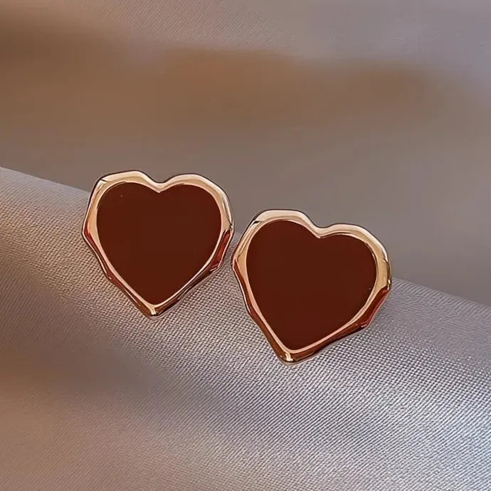 Romantic Red Heart Gold Color Copper Alloy Stud Earrings for Anniversary