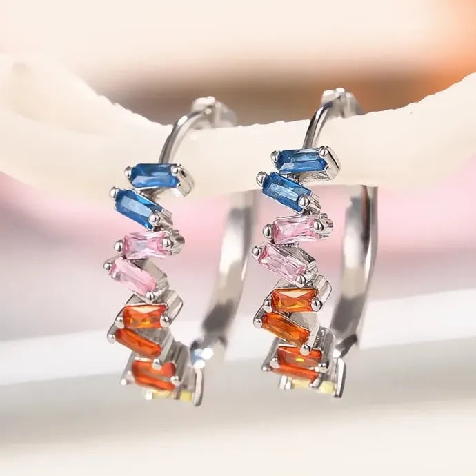 Elegant Multi-Color Geometric Hoop Earrings for Women Wedding Jewelry Brass