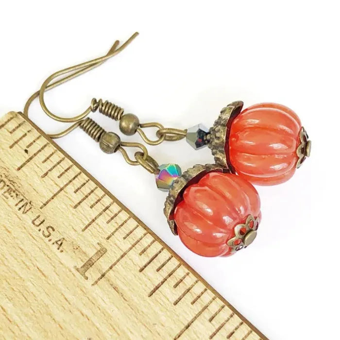 Vintage Red Pumpkin Zinc Alloy Drop Earrings Halloween Christmas Gift for Women