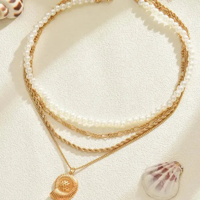 Bohemian Multi-Layer Pearl Conch Pendant Necklace for Women Jewelry Gift