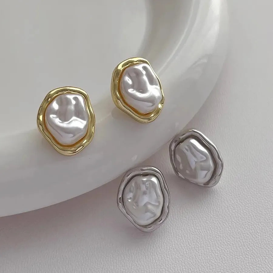 Geometric Irregular Pearl Zinc Alloy Earrings Women 2026 Minimalist Gift