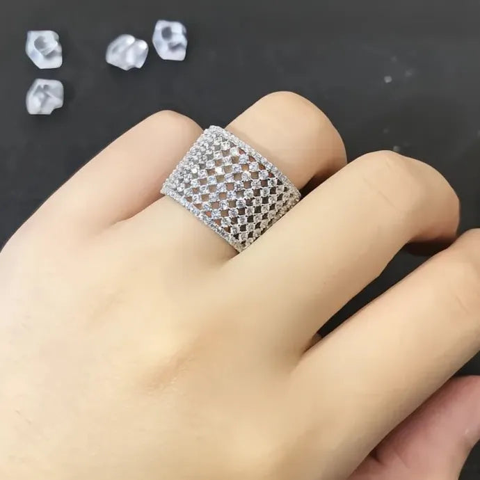Wide Cubic Zirconia Geometric Brass Wedding Bands for Women Luxury Rings