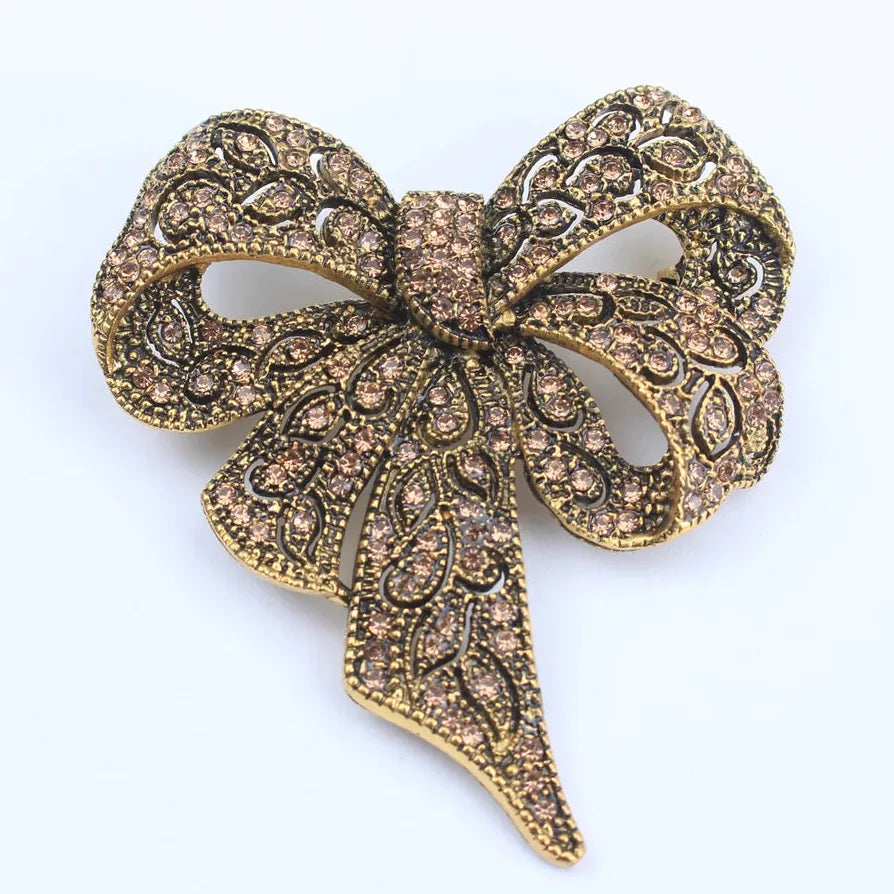 Rhinestone Elegant Bow Ladies Brooch Coat Pin Gift Accessory