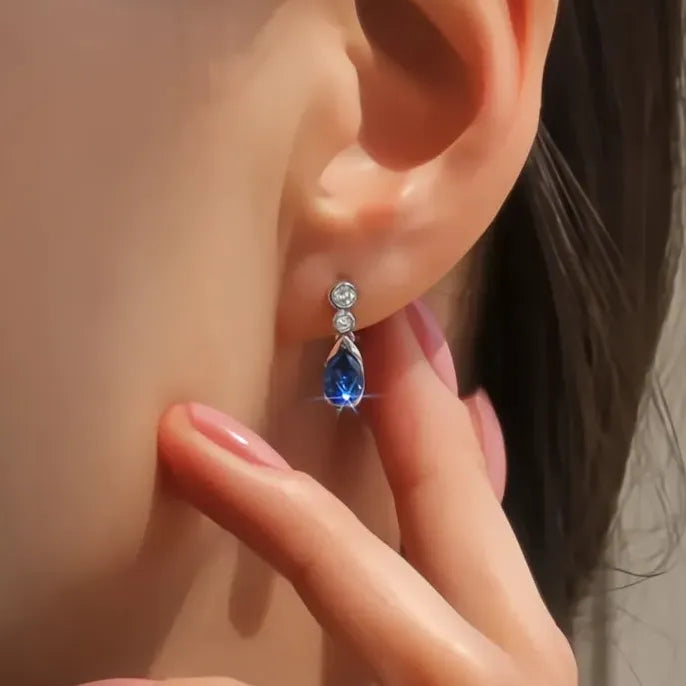 Blue Geometric Waterdrop Cubic Zirconia Drop Earrings for Women