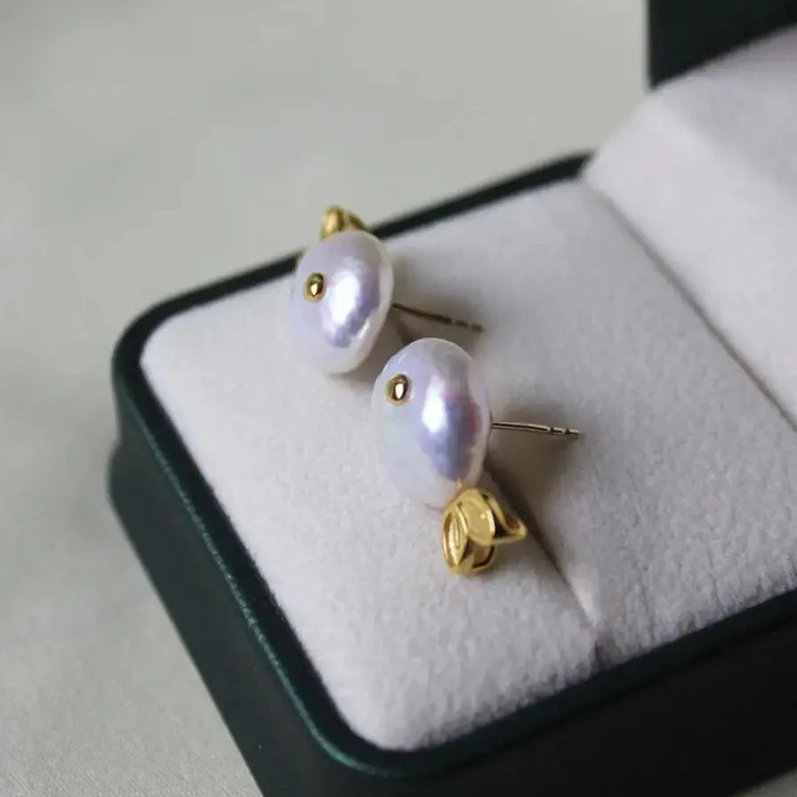 Geometric Chunky Pearl Fish Stud Earrings for Women Girls Waterproof Jewelry