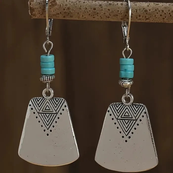 Vintage Bohemian Geometric Drop Earrings Women’s Blue Gemstone Zinc Alloy Jewelry