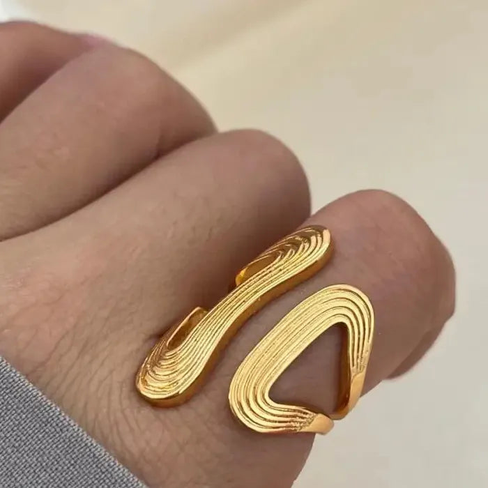 Minimalist Stainless Steel Double Layer S-Shaped Waterproof Ring for Women Jewelry
