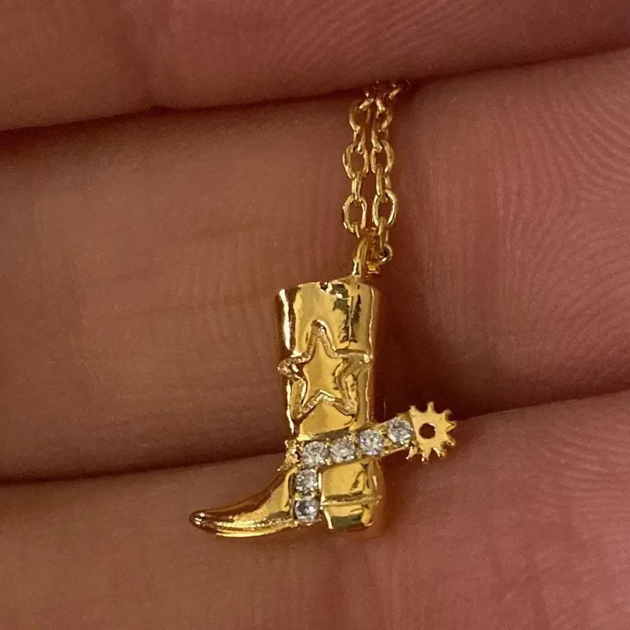 316 Stainless Steel Cowboy Boot Pendant Necklace 18K Gold Plated Gift Jewelry