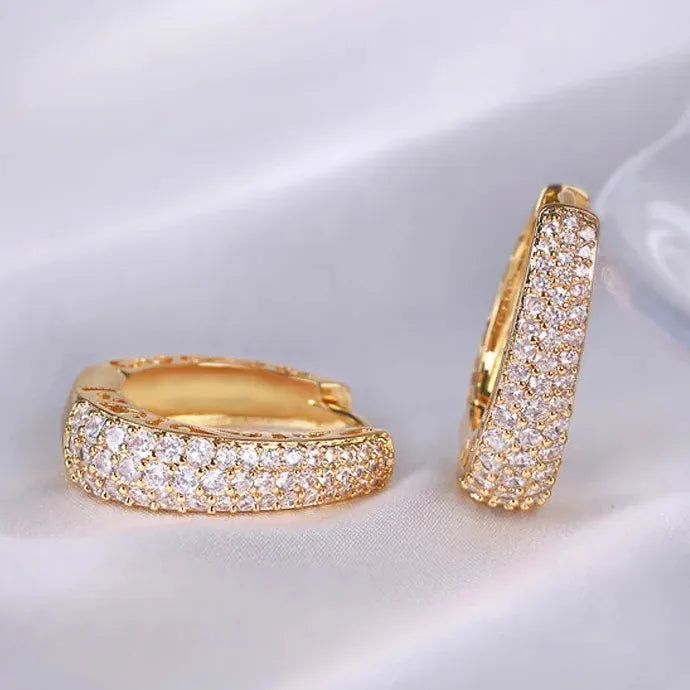Hollow Gold Hoop Earrings for Women CZ Stone Paved Luxury Circle Jewelry