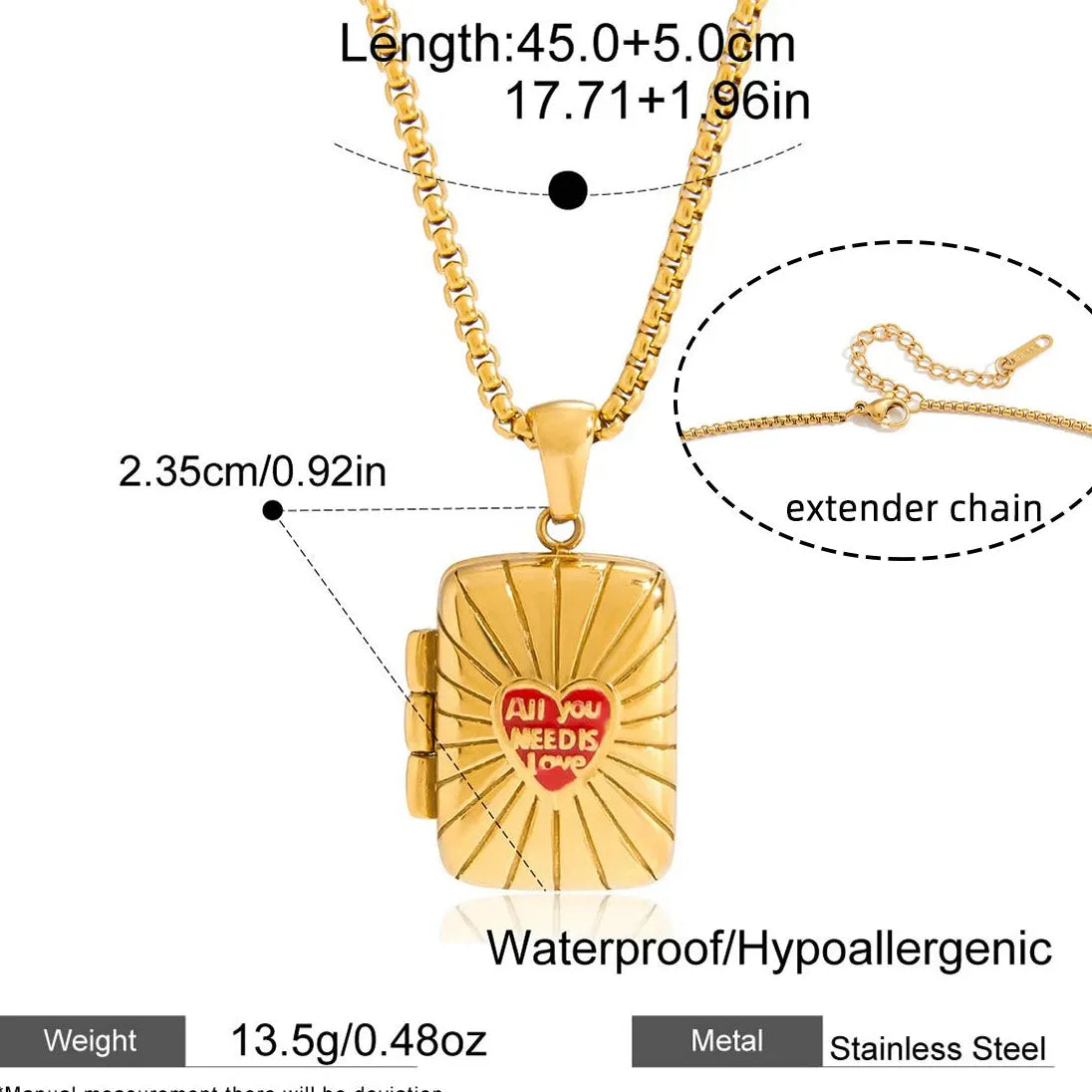Vintage Openable Photo Frame Locket Pendant Necklace for Women 18K Gold Plated Stainless Steel Jewelry Gift