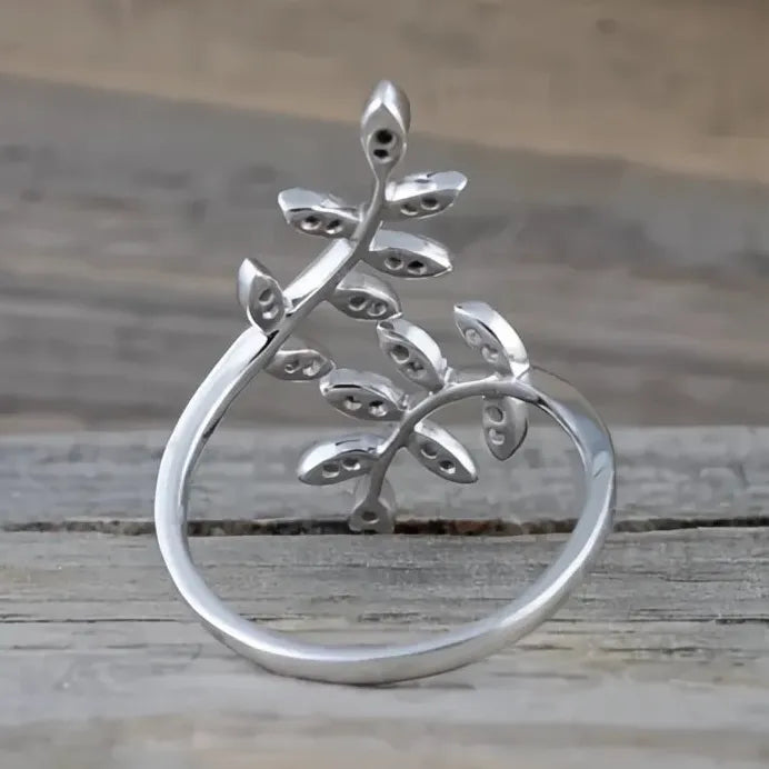 Delicate Leaf Cocktail Ring with Cubic Zirconia for Women Engagement