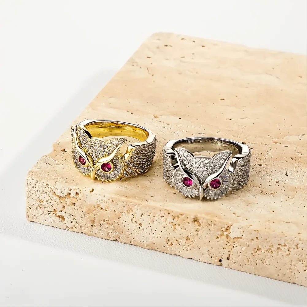 Iced Out Owl Ring – Cubic Zirconia Animal Hip Hop Couple Ring Fashion Jewelry