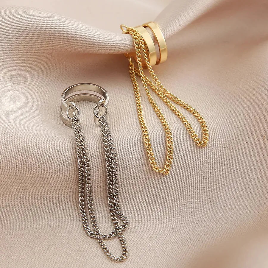 Silver Long Tassel Clip-On Earrings for Women Zinc Alloy No Piercing