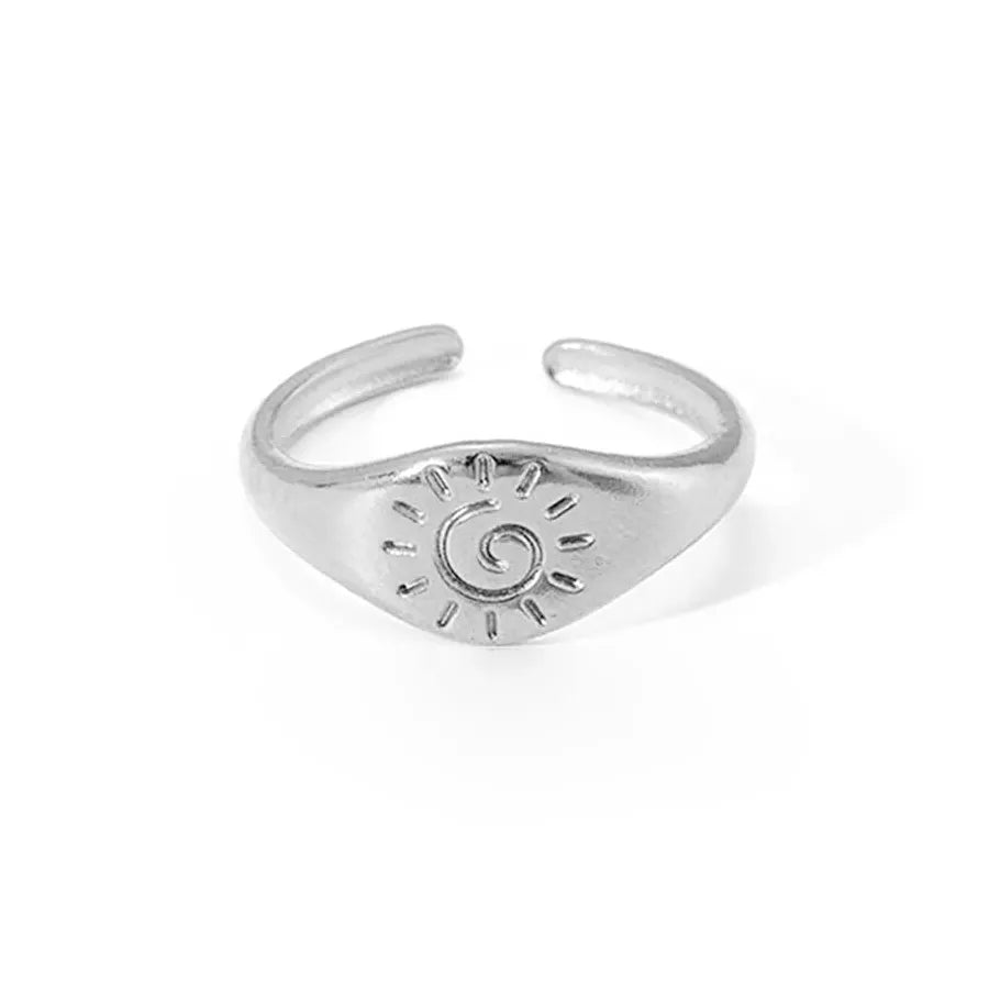 Gold Stainless Steel Geometric Sun Vortex Ring for Women Men Party Gift Jewelry