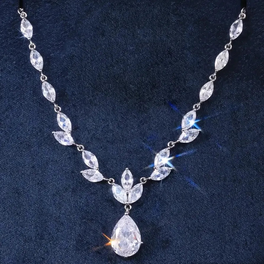 Water Drop Cubic Zirconia Necklace & Earrings Set for Women Wedding Gift