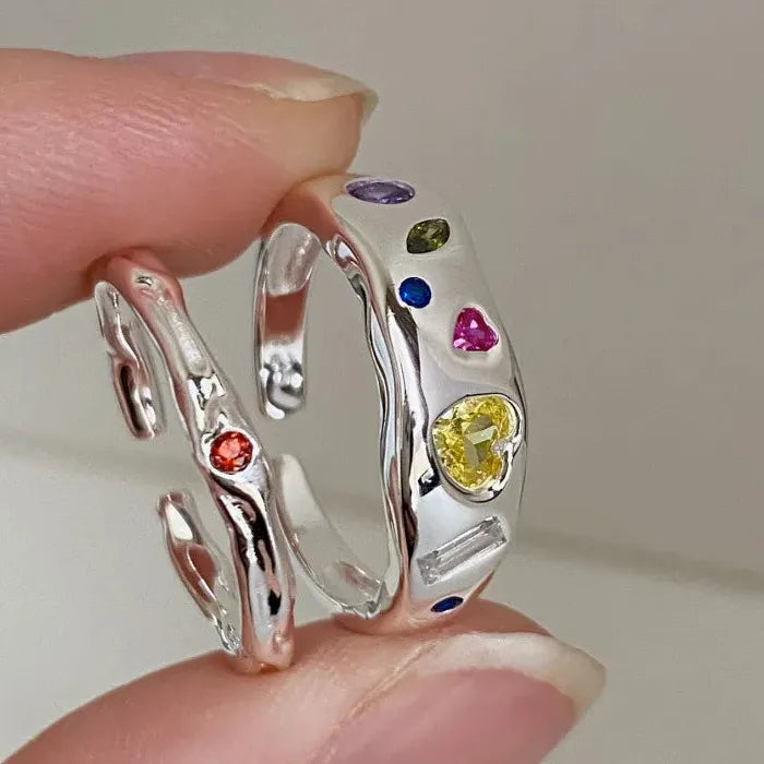 2026 Adjustable Heart-Shaped Colorful Zircon Ring for Women Jewelry