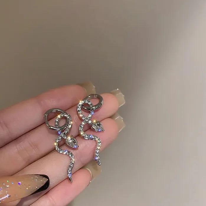 Vintage Wrapped Snake Crystal Drop Earrings for Women Animal Jewelry Gifts
