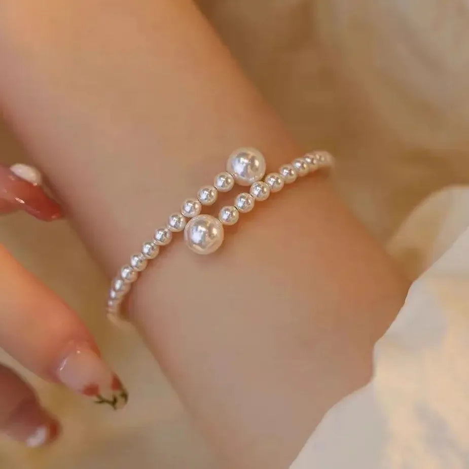 Romantic French Zircon Simulated Pearl Beaded Bracelet for Women Elegant Jewelry Gift