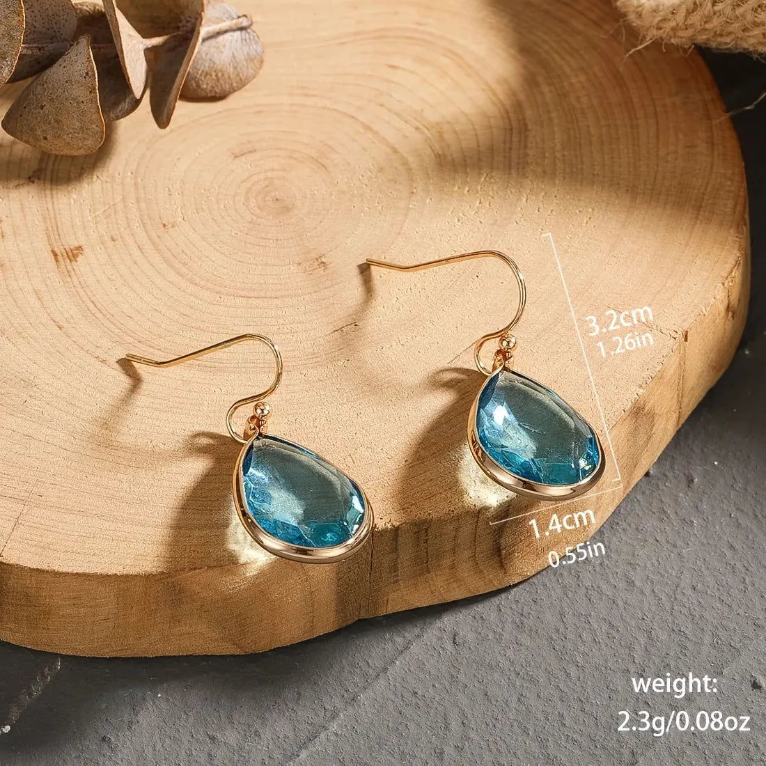 Gold Water Drop Resin Earrings for Women Blue Cubic Zirconia Bridal Jewelry