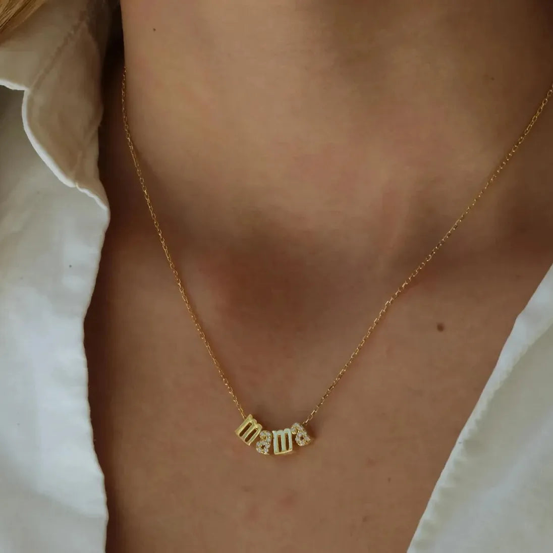 Mini Mama Letter Alphabet Zircon Stainless Steel 18K Gold Plated Necklace Choker Gift